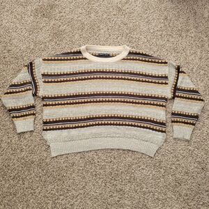 Shein Sweater Brown Beige Taupe Orange Striped Crew Neck 90s Alt Size Medium 6